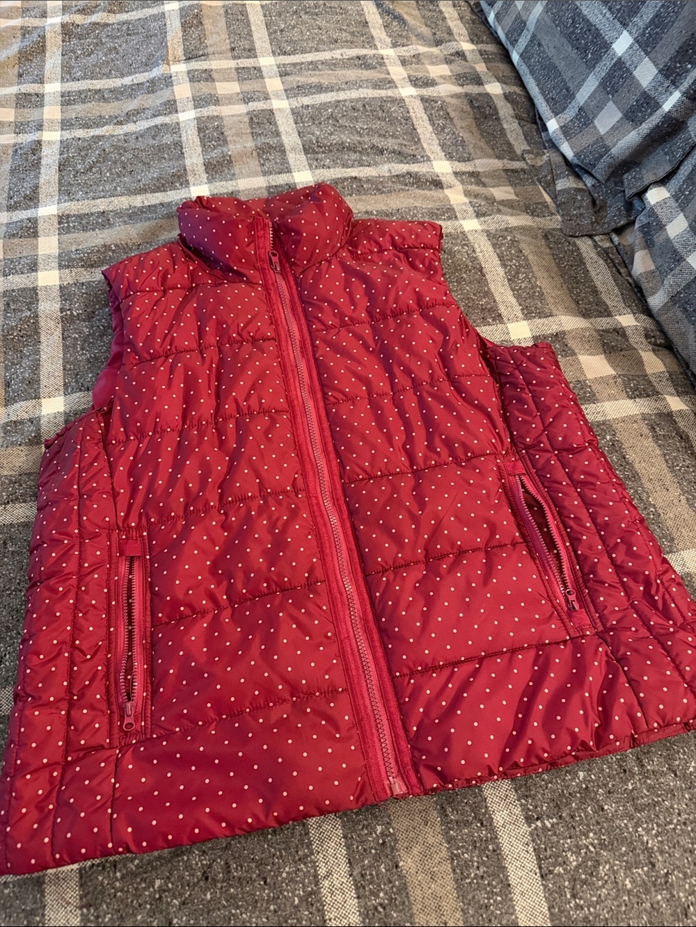 Laura Scott Red & Punk Polka Dot Quilted Puffer Vest